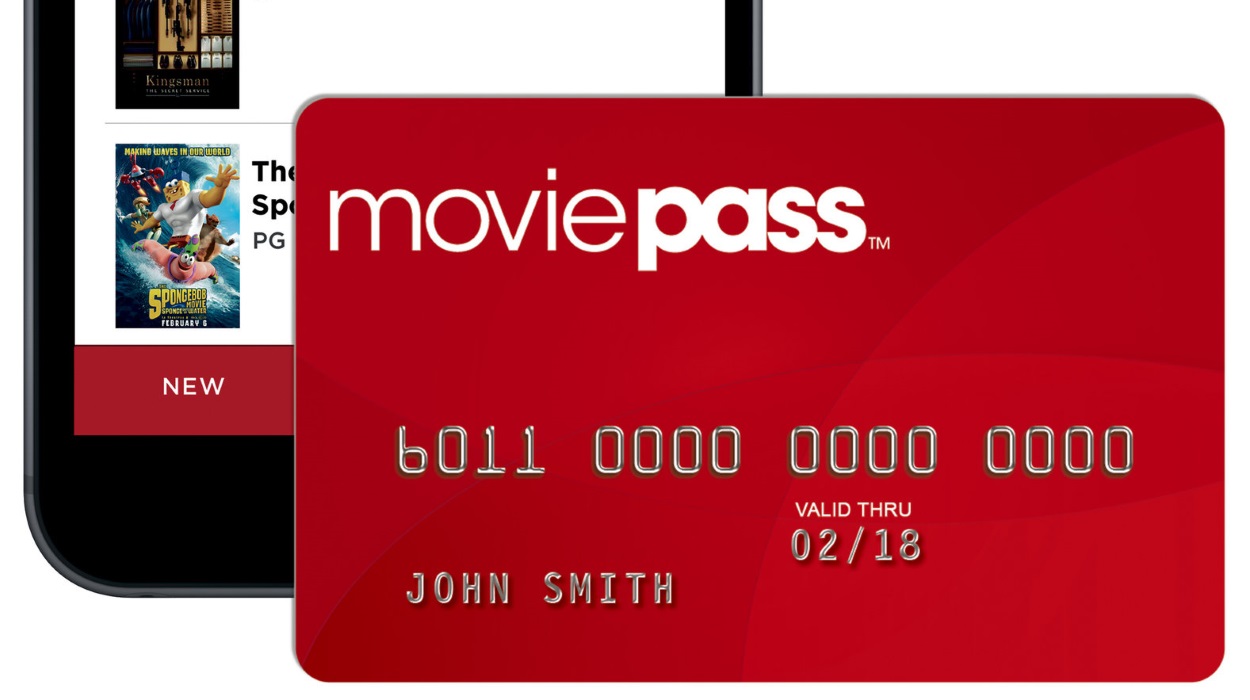 Example of a MoviePass card and the MoviePass app
