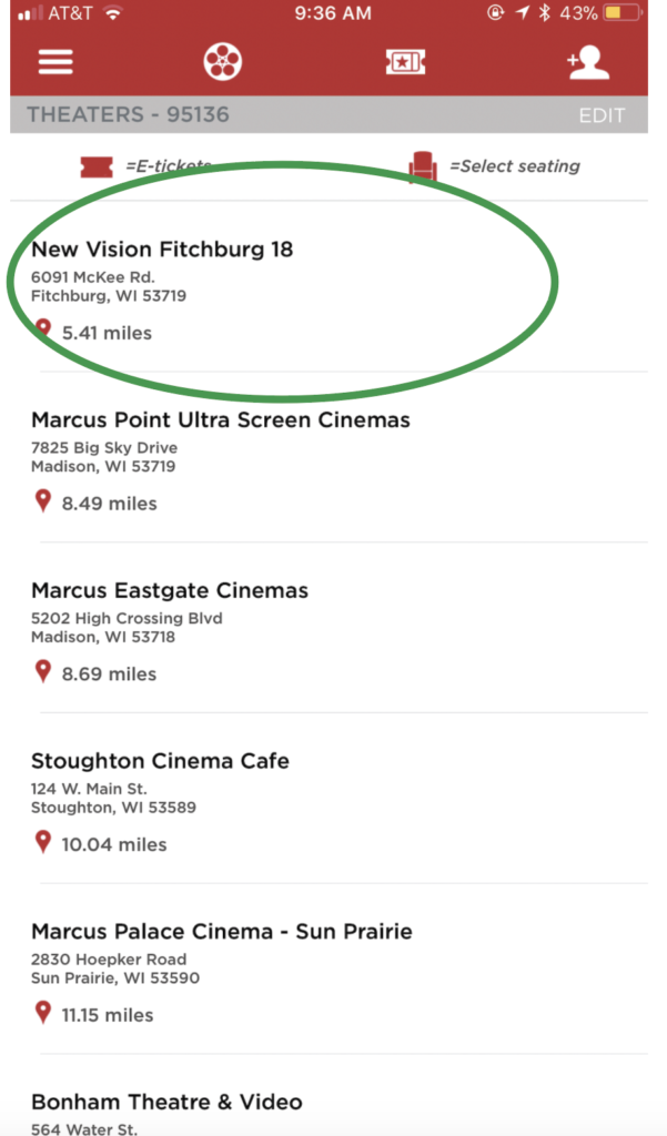MoviePass Step 1: Choose your an approved movie theater