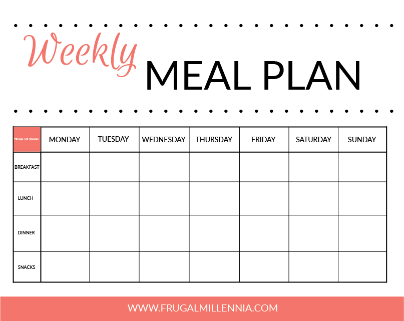 www.frugalmillennia.com Weekly Meal Plan